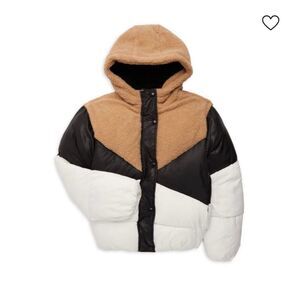 Sam Edelman Faux Sherpa Colorblock Puffer Jacket